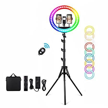 Yunlights その他カメラアクセサリー 19インチ 自撮りリングライト Ledリングライト 三脚スタンド付き 11色モード Rgb 調光機能付き 調光機能付き 携帯電話 Ipadホルダ 並行輸入品 B08gcf2z79 Ledリングライト モリコー店 特売特価