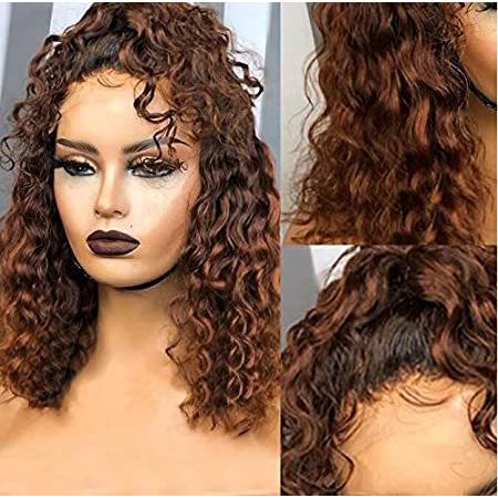 Ombre Color Short Water Wave Bob Wig13x6 Curly HD Lace Front Human Hair Wig＿並行輸入品