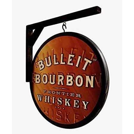 Bourbon Whiskey Pub サイン Bulleit Bourbon 直径15インチ 木製サインと壁掛けブラケット＿並行輸入品