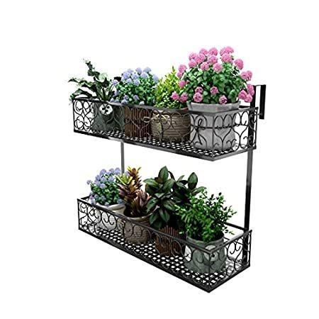 MORITIA Iron Hanging Shelf Basket with Hooks， Balcony Flower Pot Holder Rai＿並行輸入品