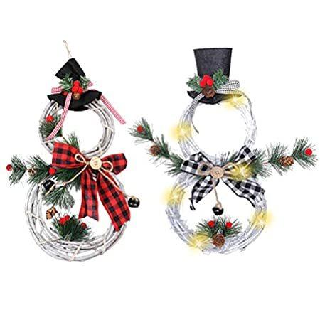 Tendycoco クリスマスリース ハンギングデコレーション Ledライト スノーマン リース オーナメント ラタンリース フロントドア ガーランド 並行輸入品 正規逆輸入品