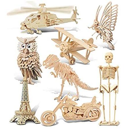 Puzzled 3D Wooden Puzzles Pack of 30 - Wood Craft Construction Model Kits f＿並行輸入品