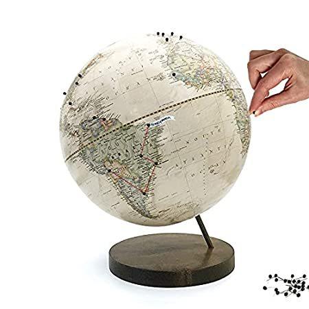 Push Pin Globe Ivory World Globe with Pins and Stained Wood Base＿並行輸入品