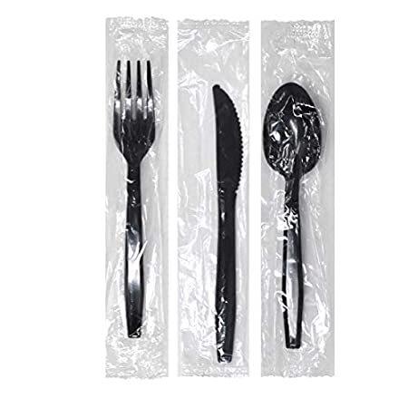 Progress Plastic Cutlery individually wrapped utensils, Heavy Weight black ＿並行輸入品