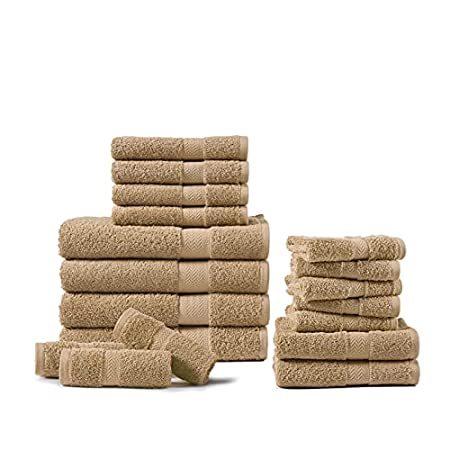 100% Combed Cotton 18-Piece Beige Bath Towels Set 600 GSM, Towels for Bathr＿並行輸入品