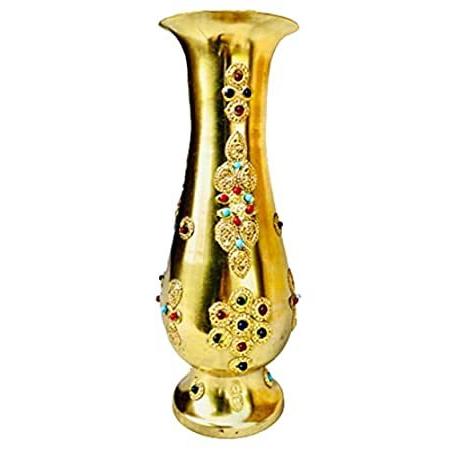 QT S フラワー花瓶 ハンドメイド ゴールド真鍮ストーン仕上げ フラワー花瓶 装飾インテリア ホームオフィス装飾 ギフト ネパールで手彫り＿並行輸入品
