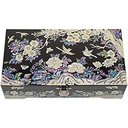 February Mountain Mother of Pearl Large Jewelry Box with Ring Tray Handma＿並行輸入品