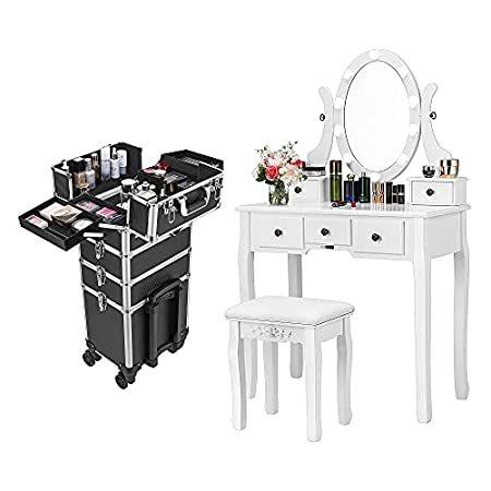 VIVOHOME In Professional Makeup Train Case with Wheels with Makeup Vani＿並行輸入品
