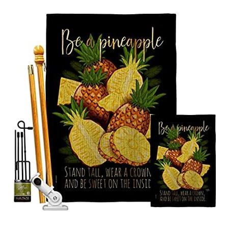 Breeze Decor Be a Pineapple Burlap Garden House Flag Kit Food Fruits Strawb＿並行輸入品