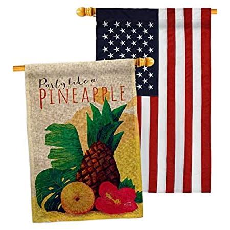 Party like Pineapple Burlap House Flag Pack Food Fruits Strawberry Apple ＿並行輸入品