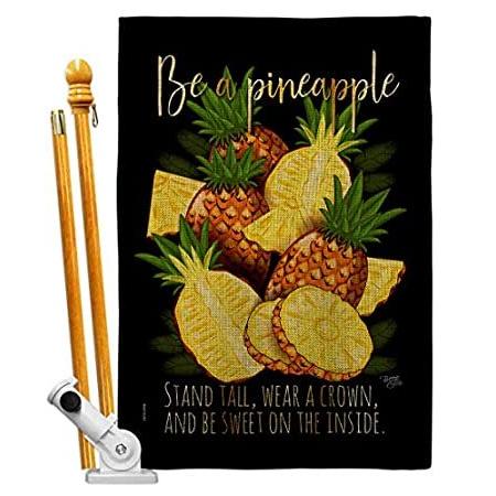 Breeze Decor Be a Pineapple Burlap House Flag Set Food Fruits Strawberry Ap＿並行輸入品