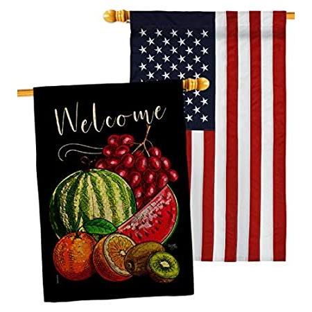 Breeze Decor Welcome Fruity Burlap House Flag Pack Food Fruits Pineapple St＿並行輸入品