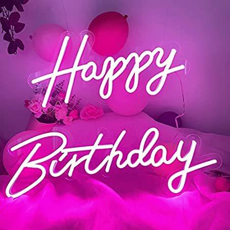 Happy Birthday Neon Sign with Dimmer for Birthday Party Decoration, Pink Ne＿並行輸入品