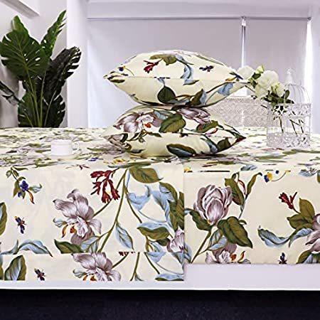FADFAY Shabby Floral Sheets Queen Size 100% Cotton 600 TC White Flower & Gr＿並行輸入品