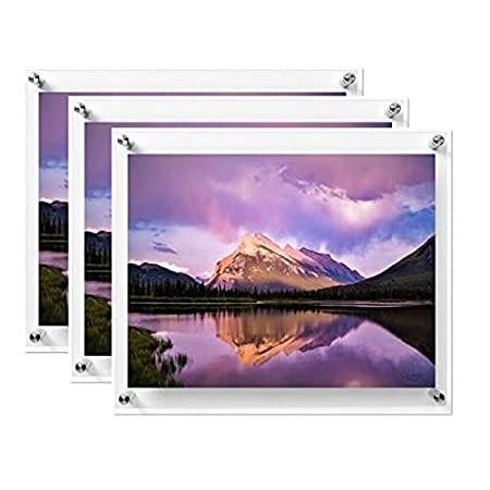 3パック (11インチ x 17インチ) クリア アクリル ウォールマウント フローティング フレームレス ピクチャーフレーム ダブルパネル プレキシ＿並行輸入品