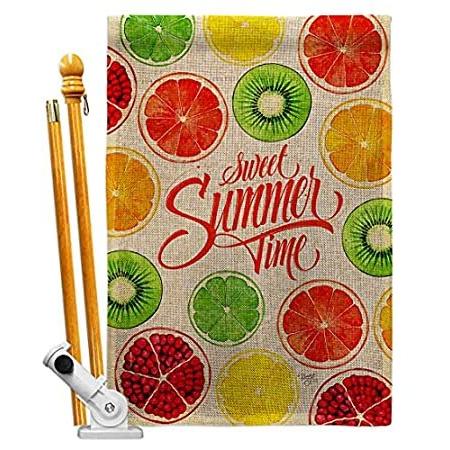 Breeze Decor Too Sweet Summer Burlap House Flag Set Food Fruits Pineapple S＿並行輸入品