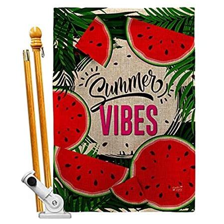 Angeleno Heritage Summer Vibes Burlap House Flag Set Food Fruits Pineapple ＿並行輸入品