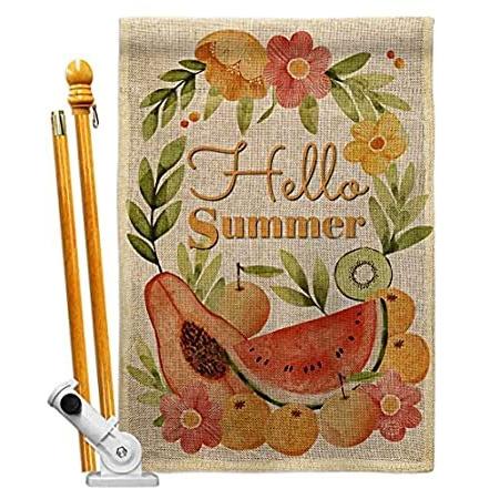 Ornament Collection Hello Fruity Burlap House Flag Set Food Fruits Pineappl＿並行輸入品