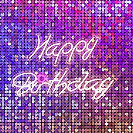 Large Happy Birthday Neon Sign on Transparent Acrylic Base Bright Happy B＿並行輸入品