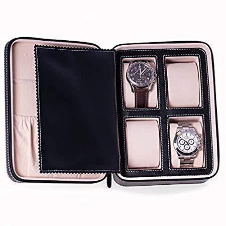 Bey-Berk エグゼクティブトラベル ブラックレザー腕時計4個&アクセサリー収納オーガナイザーケース＿並行輸入品