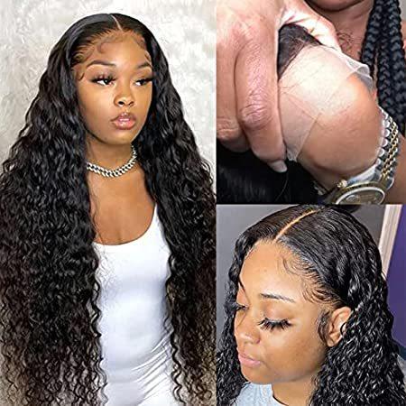 ISEE Hair Transparent Lace Front Wigs Human Hair Deep Wave Wigs 150% Densit＿並行輸入品
