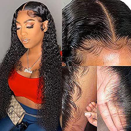 Mongolian Kinky Curly HD Transparent Lace Front Wigs Human Hair for Black W＿並行輸入品