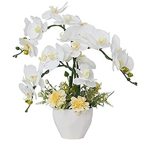 JARELING オーキッド 造花 花瓶 フェイク鉢植え 本物のような手触り 胡蝶蘭 造花 花瓶 (白花瓶)＿並行輸入品