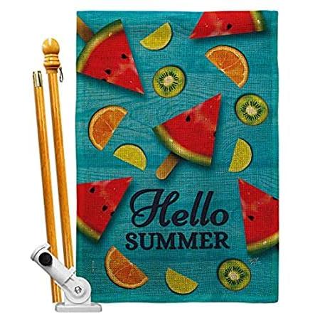 Breeze Decor Summer Fruits Burlap House Flag Set Food Pineapple Strawberry ＿並行輸入品