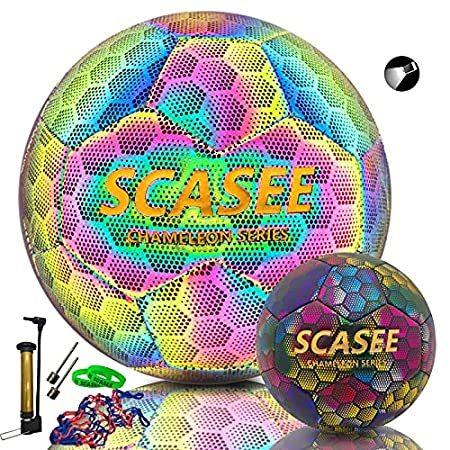 SCASEE サッカーボール ホログラフィック サイズ4 フラッシュ反射 光る
