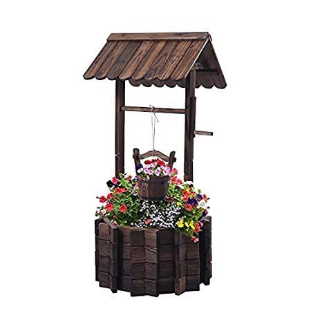 Notume Wooden Wishing Wells for Outdoors with Hanging Bucket , Wishing Well＿並行輸入品