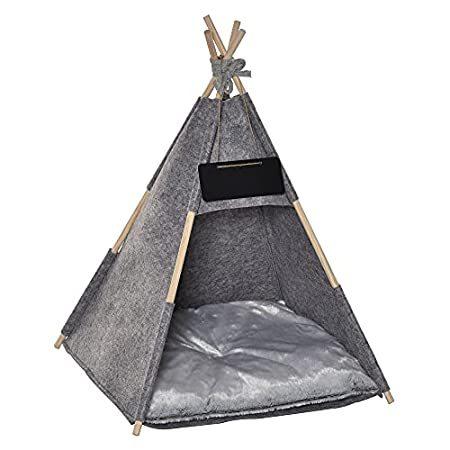 PawHut Pet Teepee Tent Cat Cave Small Dog Bed with Thick Cushion, Name Chal＿並行輸入品