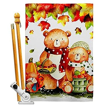 Angeleno Heritage Autumn Bears House Flag Set Fall Harvest & Scarecrow Pumk＿並行輸入品