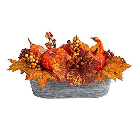 12インチ 秋のパンプキンとベリー 秋の収穫 人工アレンジメント ウォッシュ花瓶＿並行輸入品
