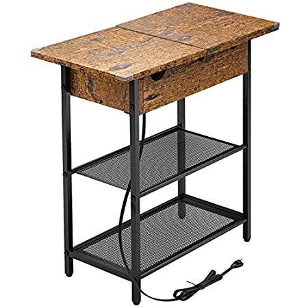 Sofa Side Table with USB Ports and Outlets, Narrow End Table with Storage S＿並行輸入品