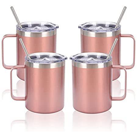 新発売の Handle with Mug Coffee Steel Stainless Pack 4 and Mugs＿並行輸入品 Coffee Insulated Lid マグカップ、コップ