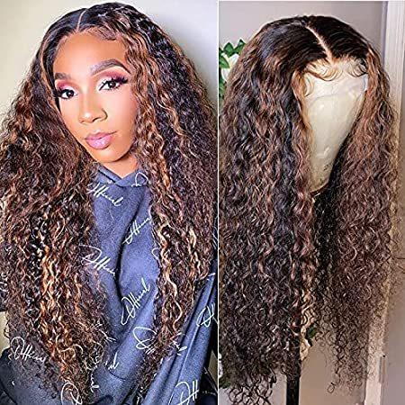 Curly Human Hair Highlights Lace Front Wig for Black Women,13x6 T-Part Lace＿並行輸入品