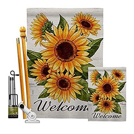 Angeleno Heritage Happiness Garden House Flag Kit Spring Floral Sunflower T＿並行輸入品