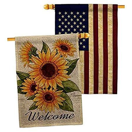 Angeleno Heritage Happiness Burlap House Flag Pack Spring Floral Sunflower ＿並行輸入品