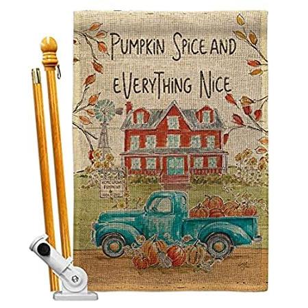 Breeze Decor Fall Markets Burlap House Flag Set Harvest & Autumn Scarecrow ＿並行輸入品