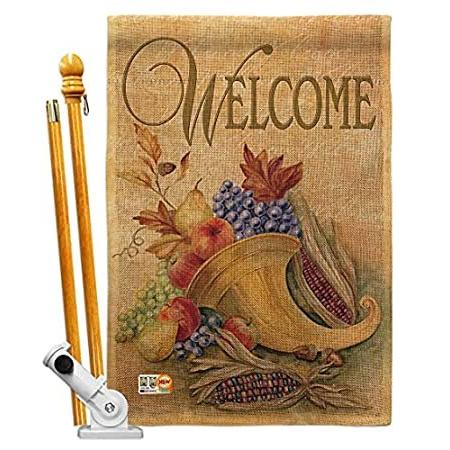 Breeze Decor Autumn Cornucopia House Flag Set Fall Harvest & Scarecrow Pumk＿並行輸入品