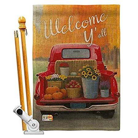 Breeze Decor Welcome Harvest Truck House Flag Set Fall & Autumn Scarecrow P＿並行輸入品