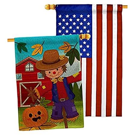 Ornament　Collection　Harvest　Fall　House　Scarecrow　Burlap　Flag　Autumn　Pack　＿並行輸入品