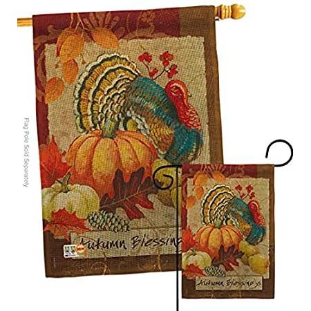 Breeze Decor Autumn Blessings Turkey Garden Flag Set Fall Harvest & Scarecr＿並行輸入品