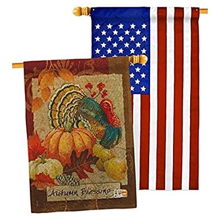 Breeze Decor Autumn Blessings Turkey House Flag Pack Fall Harvest & Scarecr＿並行輸入品