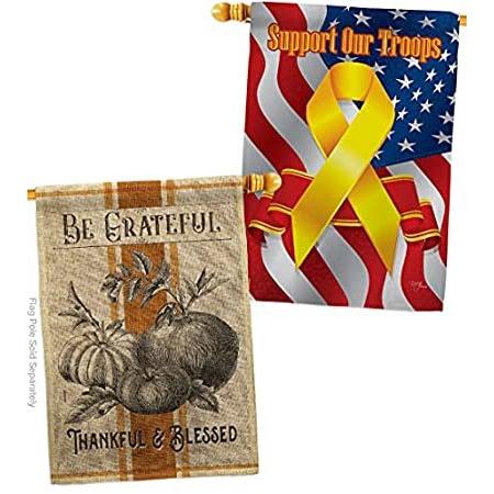 Autumn Farmhouse Burlap House Flag - Pack Fall Harvest & Scarecrow Pumkins ＿並行輸入品