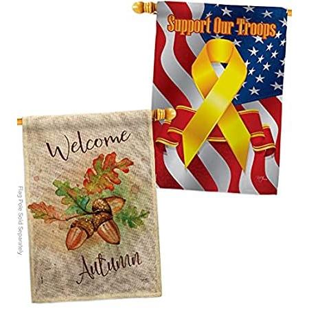 Welcome Autumn Burlap House Flag - Pack Fall Harvest & Scarecrow Pumkins Su＿並行輸入品