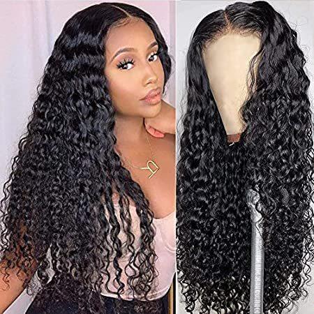 Deep　Wave　Lace　Front　24　Human　Inch　Hair　for　Lace　Closure　Wigs　Wigs　Black　Wo＿並行輸入品