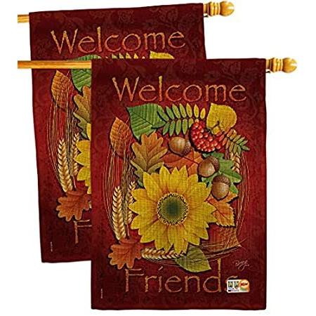 Breeze Decor Welcome Friends Fall House Flag 2 pcs Pack Harvest & Autumn Sc＿並行輸入品