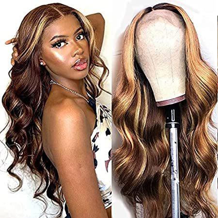 Highlights　Body　Wave　Black　Hair　Human　Wigs　with　Baby　Lace　Front　Hair　for　Wo＿並行輸入品