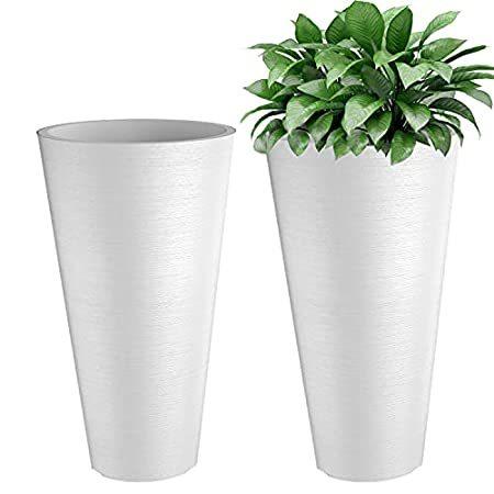 Verel Set of 2 Tall Outdoor Planters - 24 Inch Large Outdoor Planters with ＿並行輸入品